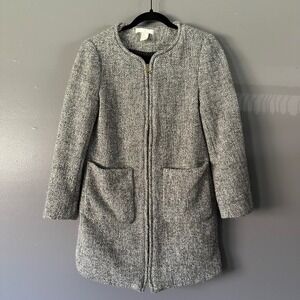 H&M Melange Wool‎ Blend Grey Tweed Zip Up Jacket SZ 8
